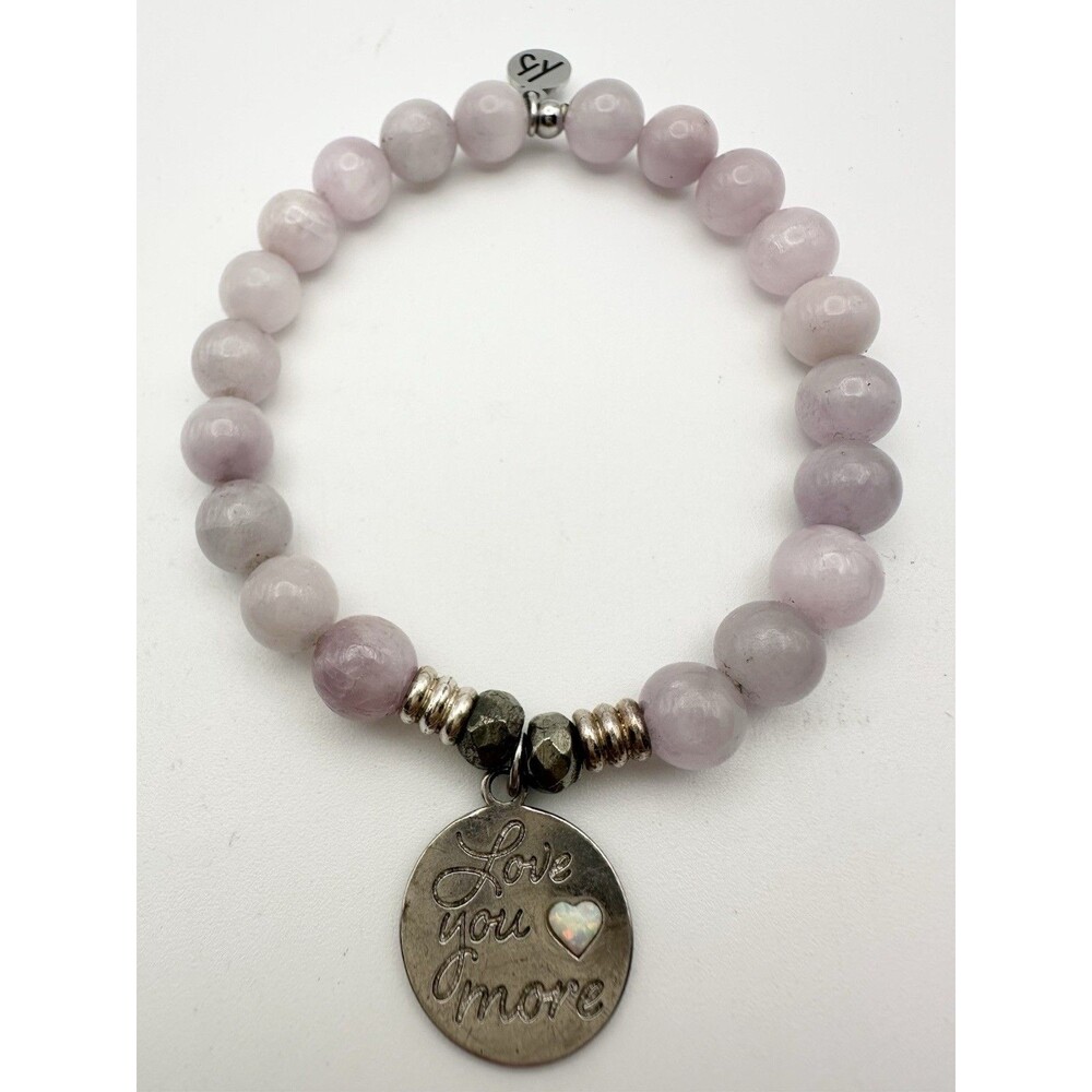 Kenzie Gemstone Bracelet With Opal Heart Charm Sterling Silver Love You More 5mm